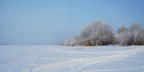 Winter fog in the vicinity of Omsk, Siberia Russia