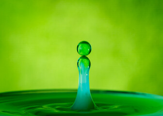 Water drop collisions in green on a light green background