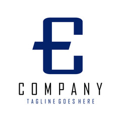 the letter E logo is dark blue