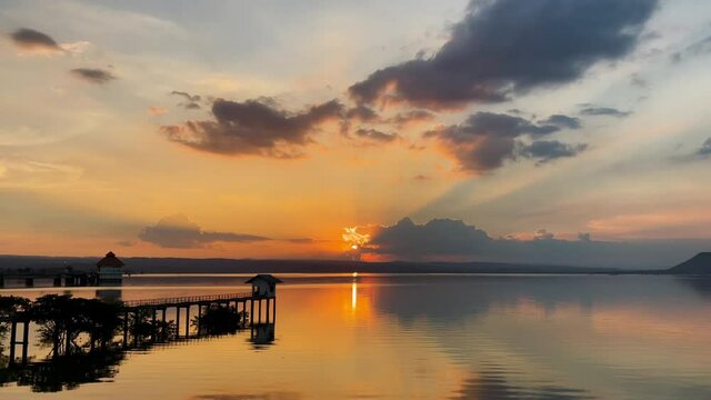 beautiful sunset in river at Lum Chae dam, Khonburi, Nakhon Ratchasima, Thailand