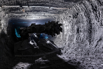 Shearer drill head in a coal mine