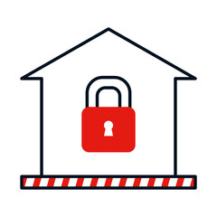 coronavirus prevention concept, house with padlock icon, colorful design