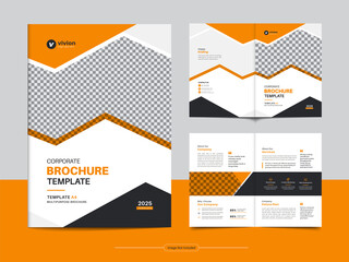 Corporate bi fold business brochure template design with clean, minimal, and modern shapes in A4 format.
