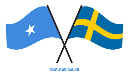 Somalia and Sweden Flags Crossed And Waving Flat Style. Official Proportion. Correct Colors.