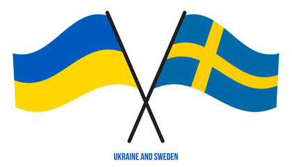 Ukraine and Sweden Flags Crossed And Waving Flat Style. Official Proportion. Correct Colors.