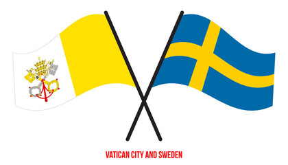 Vatican City and Sweden Flags Crossed And Waving Flat Style. Official Proportion. Correct Colors.