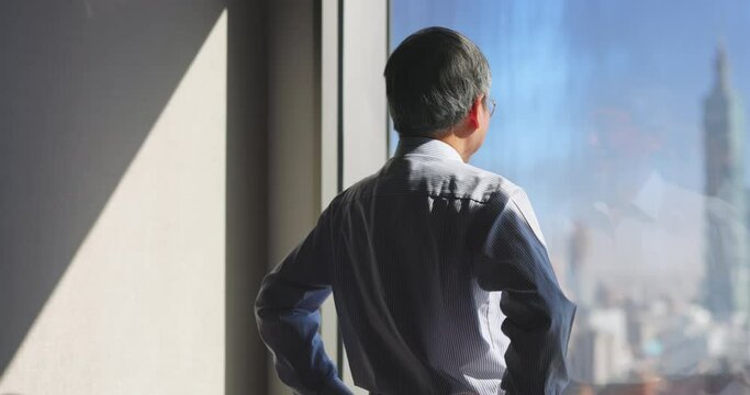 senior businessman look city view