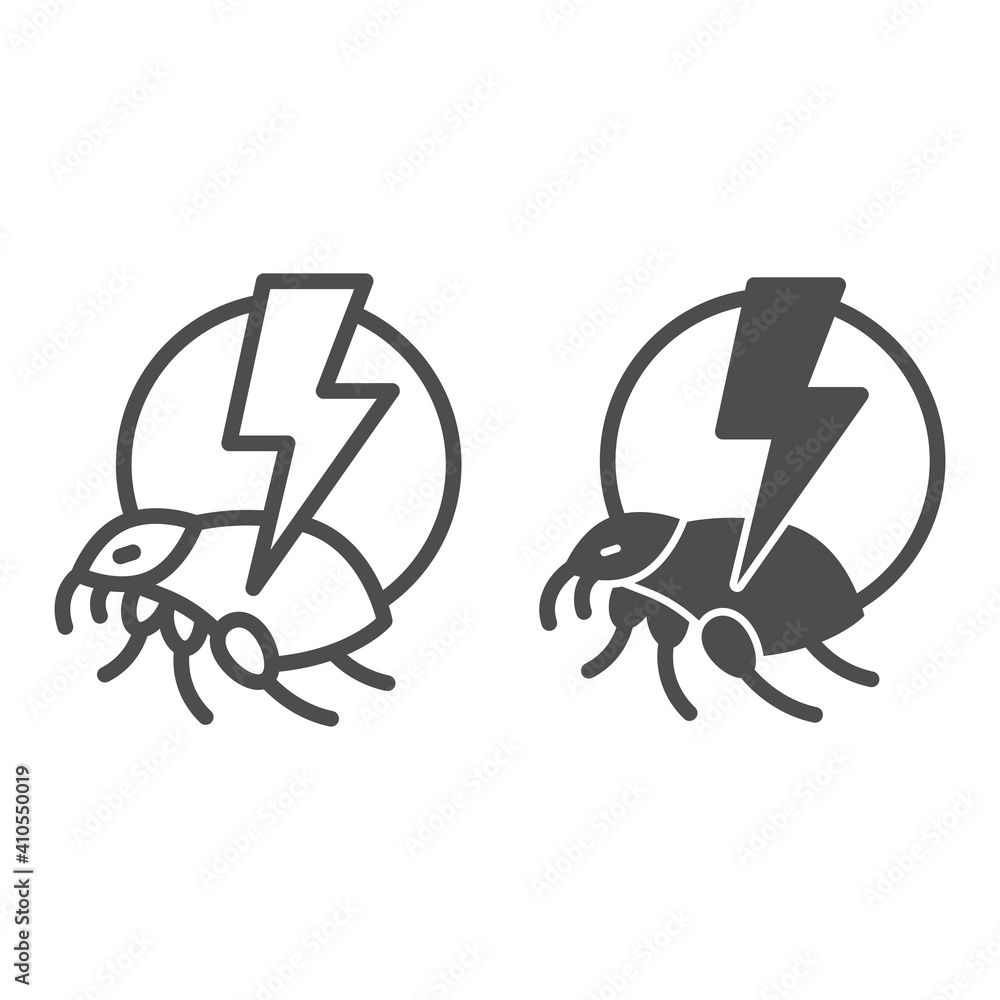 Poster flea and lightning line and solid icon, pest control concept, flea warning sign on white background,