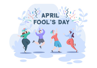 Fototapeta premium Celebration Happy April Fools' Day wearing a Jester Hat background design. Vector Illustration.