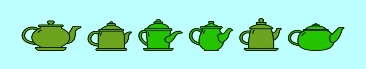 set of cute tea pot collection cartoon icon design template with various models. vector illustration isolated on blue background