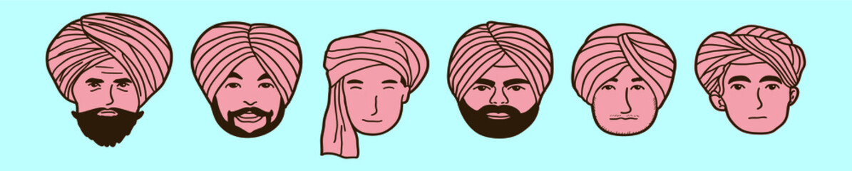 set of turban cartoon icon design template with various models. vector illustration isolated on blue background