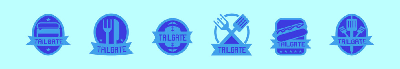 set of tailgates foods cartoon icon design template with various models. vector illustration isolated on blue background