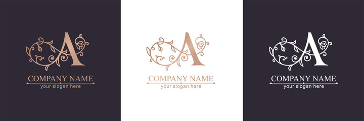 Premium Vector A logo. Monnogram, lettering. Delicate elegant floral pattern of roses. Personal logo or sign for branding an elite company. Vector design.
