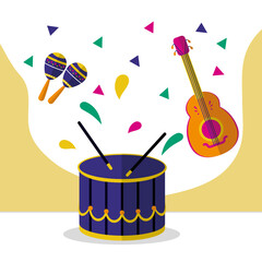 carnival concept, drum, guitar and maracas