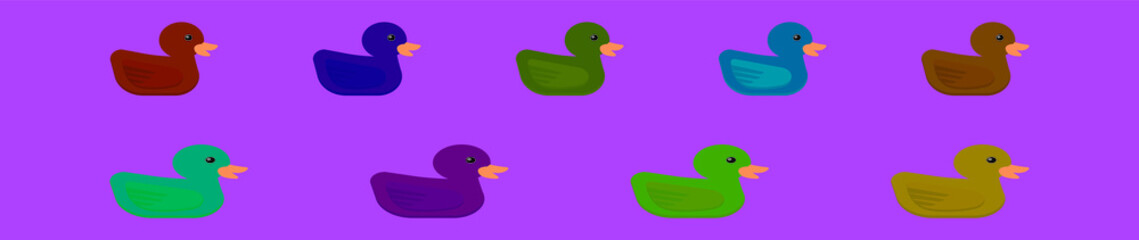 set of rubber duck cartoon icon design template with various models. vector illustration isolated on purple background