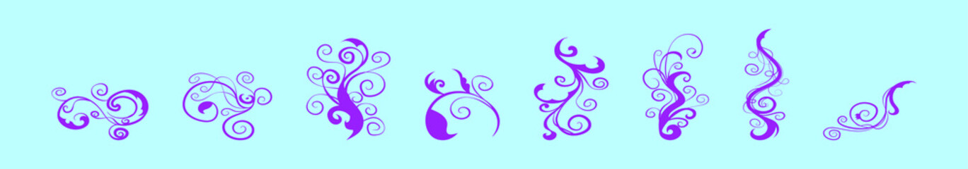 set of scroll work cartoon icon design template with various models. vector illustration isolated on blue background