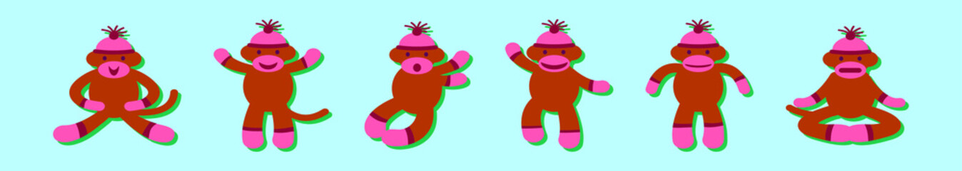 Obraz na płótnie Canvas set of sock monkey cartoon icon design template with various models. vector illustration isolated on blue background