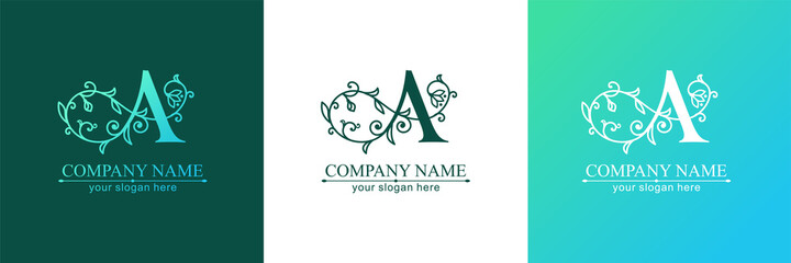 Premium Vector A logo. Monnogram, lettering. Delicate elegant floral pattern of roses. Personal logo or sign for branding an elite company. Vector design.