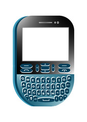 Realistic blue panel mobile illustration, having qwerty keypad. Isolated phone icon on a white background.