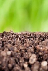 Fertile soil and green background