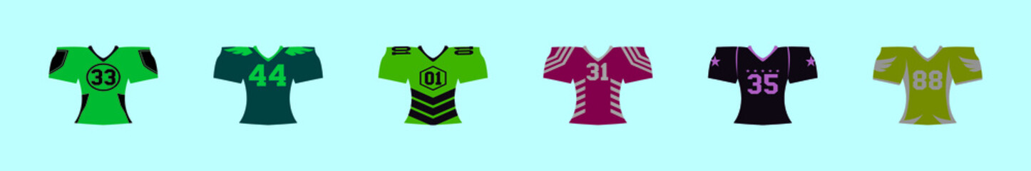 set of sports jersey cartoon icon design template with various models. vector illustration isolated on blue background
