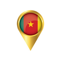 Flag of Cameroon.symbol check in Cameroon, golden map pointer with the national flag of Cameroon in the button. vector illustration.