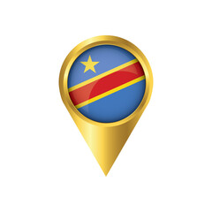 Fototapeta premium Flag of Democratic Republic of the Congo.symbol check in Democratic Republic of the Congo, golden map pointer with the national flag of in the button. vector illustration.