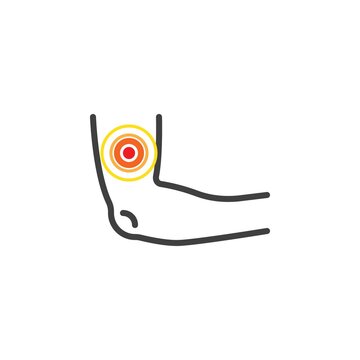 recommend clip art: Elbow joint pain line icon. Painful arm linear style sign for mobile concept and web design. Human elbow ache outline vector icon. Symbol, logo illustration. Vector graphics
