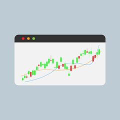 Flat design candlestik chart graph up trend. Vector Illustration for mobile app, website.