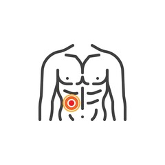 Body muscle ache line icon. linear style sign for mobile concept and web design. Liver pain outline vector icon. Symbol, logo illustration. Vector graphics