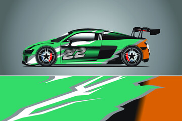 Plakat Racing Car decal wrap design. Graphic abstract livery designs for Racing, tuning, Rally car. eps 10 format