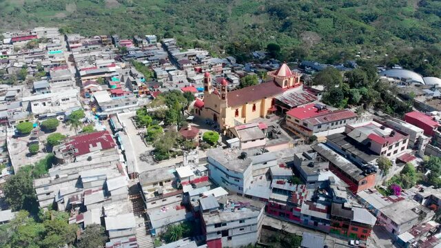 Tila chiapas mexico church temple aerial fly through