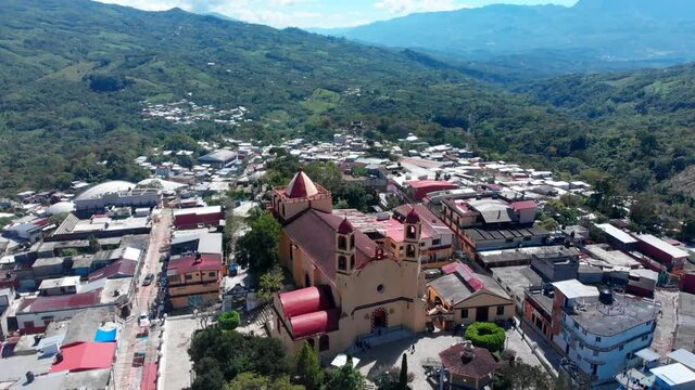Tila chiapas mexico old town temple landing drone shot
