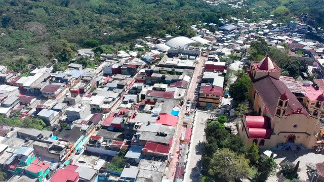 Tila chiapas mexico church panning drone shot aerial