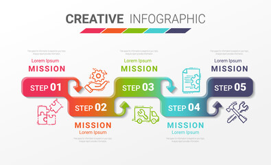 Infographic design template with numbers 5 option can be used for workflow layout, diagram, number step up options.