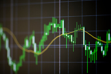 Stock market digital graph chart business indicator stock exchange trading analysis investment financial on display crisis stock crash down and grow up gain and profits financial impact or forex graph