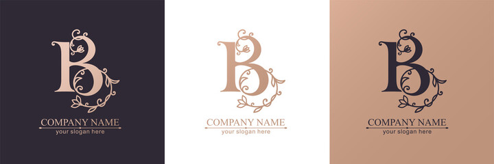 Premium Vector B logo. Monnogram, lettering. Delicate elegant floral pattern of roses. Personal logo or sign for branding an elite company. Vector design.
