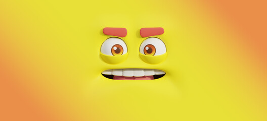 3D rendering yellow face emotions  suspicious