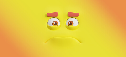 3D rendering yellow face emotions sad gloomy hurt