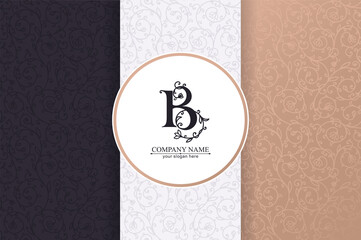 Premium Vector B logo. Monnogram, lettering. Delicate elegant floral pattern of roses, seamless pattern. Personal logo or sign for branding an elite company. Vector design.