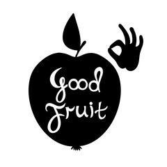 Good fruit. Silhouette of an apple with the text.