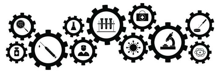 Development and creation vaccine. Clinical Research, Antibody, Laboratory, Immune, Treatment, Syringe. Vaccines to provention. Vector Line Icons. Editable Stroke. elements of medical subjects. 