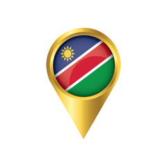 Obraz premium Flag of Namibia.symbol check in Namibia, golden map pointer with the national flag of Namibia in the button. vector illustration.
