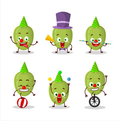 Cartoon character of olives with various circus shows