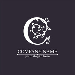 Premium Vector C logo. Monnogram, lettering. Delicate elegant floral pattern of roses. Personal logo or sign for branding an elite company. Vector design.