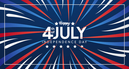 independence day of usa. 4th july american freedom colorful blue, white, red fireworks promotional banner template
