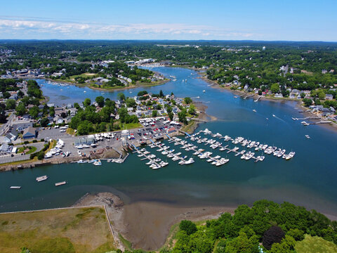 Danvers Liberty Marina aerial view at 130 Water Street at Crane River and Waters River in city of Danvers, Massachusetts MA, USA. 