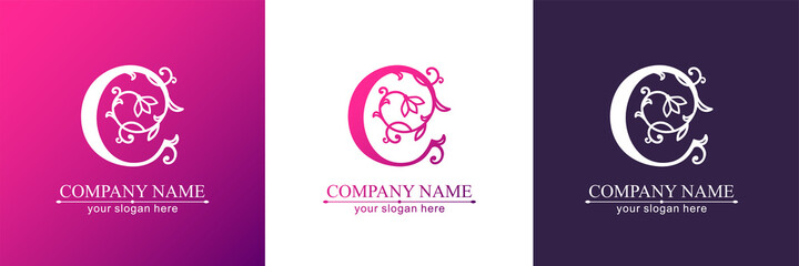 Premium Vector C logo. Monnogram, lettering. Delicate elegant floral pattern of roses. Personal logo or sign for branding an elite company. Vector design.