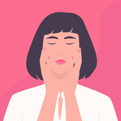 Portrait of a young woman with closed eyes, flat style illustration
