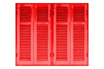 European antique red wooden shutters window isolated on a white background